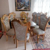 یک دست میز ناهارخوری ورق طلا