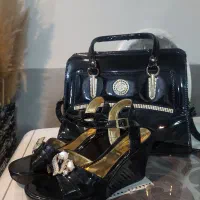 ست کیف و کفش مجلسی مشکی طلایی