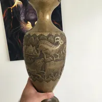 گلدان برنزی قدمت دار ارتفاع ۴۱ سانت