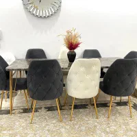 میز نهار خوری ۸ نفره پایه فلز چستر پارچه نانو