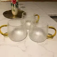 لیوان پیرکس برفی خارجی دسته طلایی نو نو