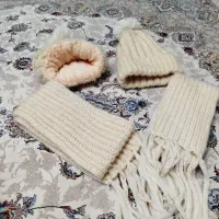 کلاه و شال دخترانه کرم