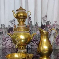 ستِ سماور ذغالی در حد نو با پارچ لگن وسینی زیر