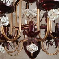 لوستر فلزی زرشکی طلایی باگل چینی لب طلا|لوستر و چراغ آویز|تکاب, |دیوار