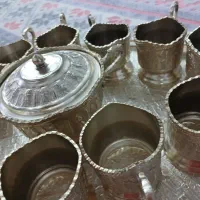 ظروف چایخوری شبه نقره گالش انتیک قلم هخا منشین