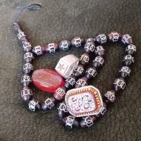 انگشتر نقره ، سنگ خطی ، تسبیح نقره کوب