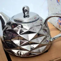 قوری چینی بزرگ کاملاسالم رنگ نقره ای براق