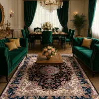فرش دستباف بساک در کرج جفت ۶ گل ابریشم حاشیه سبز|فرش|تهران, بهاران|دیوار
