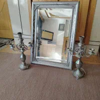 آیینه شمعدان نو و سالم نقره