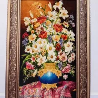 تابلوفرش دس بافت کاملانوباقاب چله پنبه گل و گلدون