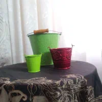 قاب عکس چوبی و سطل فلزی