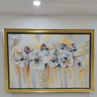تابلو گل با ورقه های  طلا