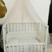 تخت کنار تخت نوزاد + پشه‌بند و تشک
