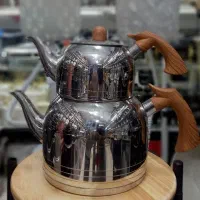 کتری قوری استیل دسته چوبی