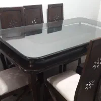 میز ناهار خوری چوب راش۶ نفره با شیشه