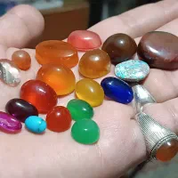 نگین انگشتر عقیق یمن جزع شجر کهربا فیروزه