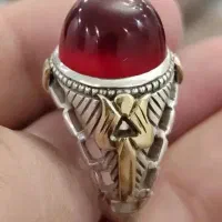 انگشتر نقره دستساز دو مهر سعادت بغل لاله سنگ عقیق