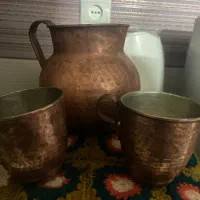 پارچ مسی زنجان و دو لیوان