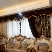 پرده پذیرایی بهمراه دستک وقاب مخمل طرح لمسه