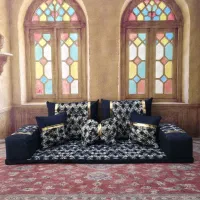 پشتی سنتی شاه نشین مخمل مبلی ست 8 تکه طوسی سرمه ای