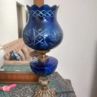 شمعدان آبی کاربنی تراشکاری شده پایه برنجی|لوستر و چراغ آویز|تهران, مینابی|دیوار