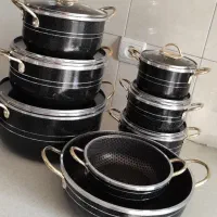 ست قابلمه تابه گرانیت اقتصادی ۱۴پارچه دسته فلزی