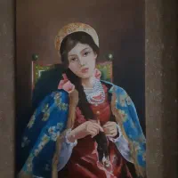 نقاشی رنگ روغن دختری با شنل آبی