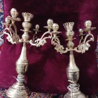 جفت شمعدان برقی طلا کوب|لوستر و چراغ آویز|شیراز, عفیف‌آباد|دیوار