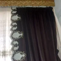 شال پرده قهوای دور سوزن دوزی