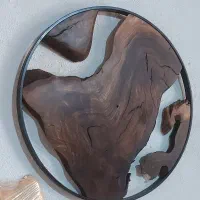 ساعت دیواری قطر ۷۰ چوب و فلز طرح روستیک