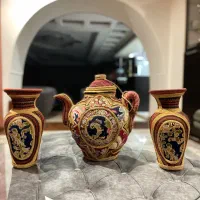 ست دکوری سه‌تکه قوری و گلدان دست‌دوز سنتی