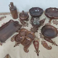 ظروف پذیرایی سفالی طرح چوب وگل سرخی و جا جواهری