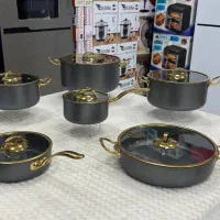 سرویس قابلمه ۱۲ پارچه ناسیکو دسته طلایی|ظروف پخت‌وپز|خرم‌آباد, |دیوار