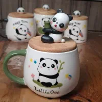 ماگ پاندا با درب چوبی happy  /little one