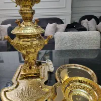 ست سماور طلایی قلمزنی کار دست کیانی روکش طلا