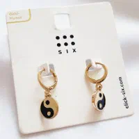 گوشواره حلقه ای آویزدار ین و یانگ با روکش طلا