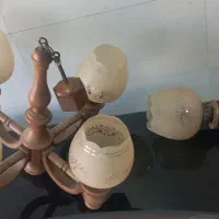 لوستر چوبی  ۴ شعله ومیز تلویزیون|لوستر و چراغ آویز|همدان, |دیوار