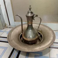 آفتابه لگن برنجی مهردار قدیمی عتیقه لعاب دار