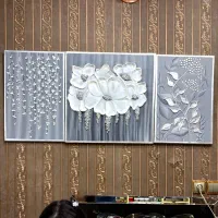 تابلو سه تیکه طوسی نقره‌ای