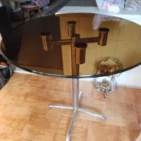 میز پایه استیل با شیشه ی ۱۰ میل