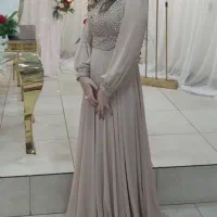 لباس ماکسی مجلسی پوشیده آستین دار رنگ نسکافه ای