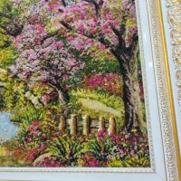 دستباف بزرگ تابلو فرش دستبافت منظره کلبه بهار|تابلو فرش|تهران, دهکده المپیک|دیوار