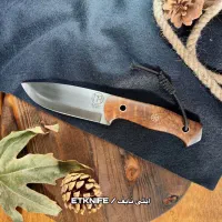 چاقو بوشگرفت سفارشی آهنبر دسته ریشه گردو باسوپرپین