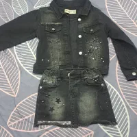 کت و دامن جین زغالی تیره