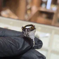 انگشتر نقره زنانه با جواهر کوارتز دودی