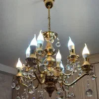 لوستر ۴ شاخه ۸ شعله استیل طلایی براق