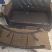 مبلمان چهارنفره چوبی چرم اداری بامیز جلوی مبل