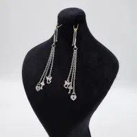 گوشواره نقره ایتالیایی آویز آبکاری طلا جواهری ۲۳۰۴