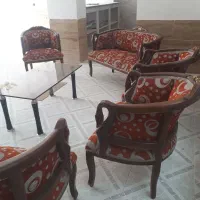 مبل هشت نفره چوب جنگلی بعلاوه میز شیشه ای|مبلمان خانگی و میز عسلی|فسا, |دیوار