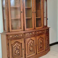 بوفه چوبی دو تیکه منبت‌کاری چهار درب